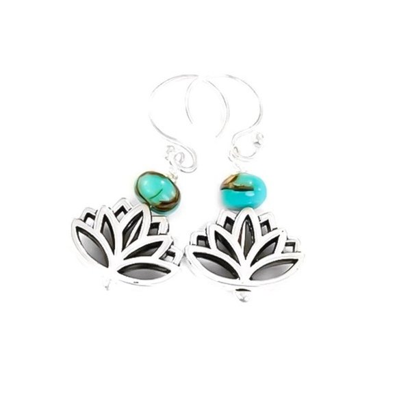 Lotus Flower Earrings 925 Sterling Silver - Picture 3 of 9